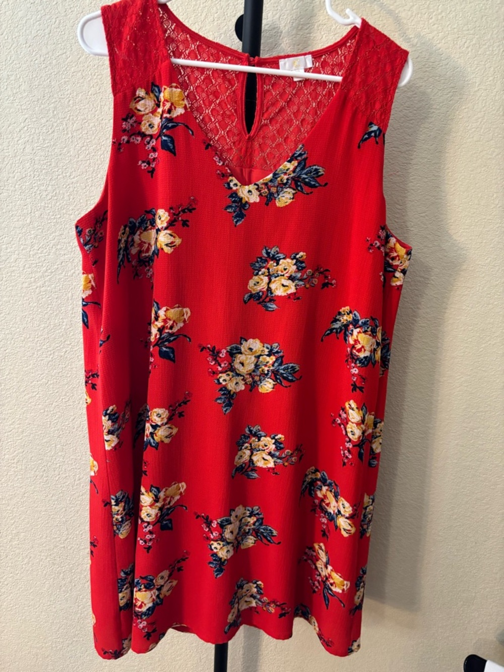 C&C California Red Floral Lace-Trim Mini Dress - Picture 1 of 7